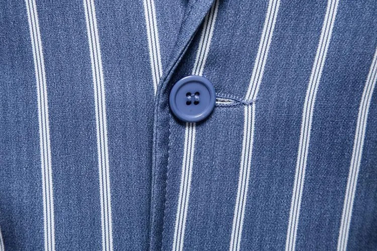 Giacca da uomo blu a righe con due bottoni, da festa, da lavoro, formale | 1812