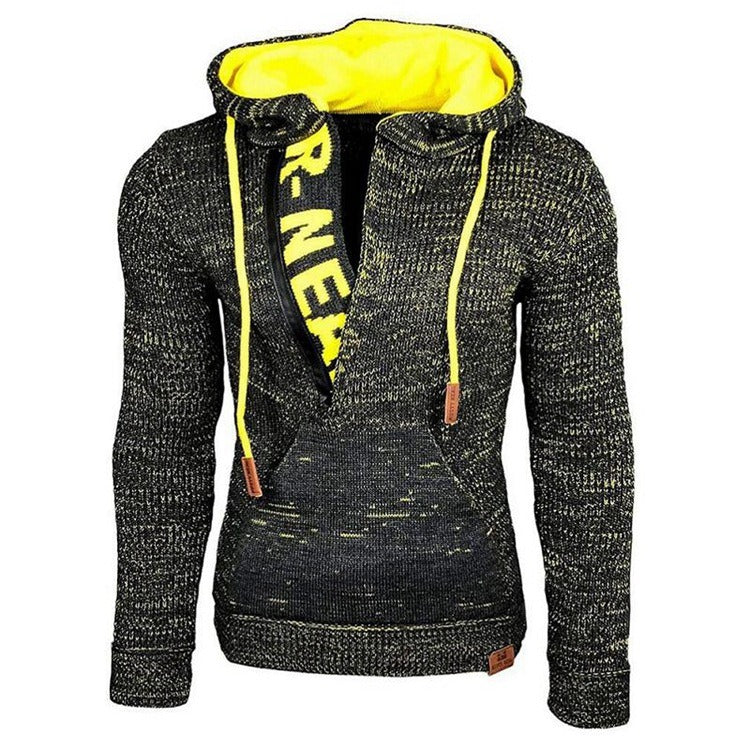 Pull à capuche et manches longues pour homme, élégant et chaud, avec col zippé et sweat-shirt d'hiver