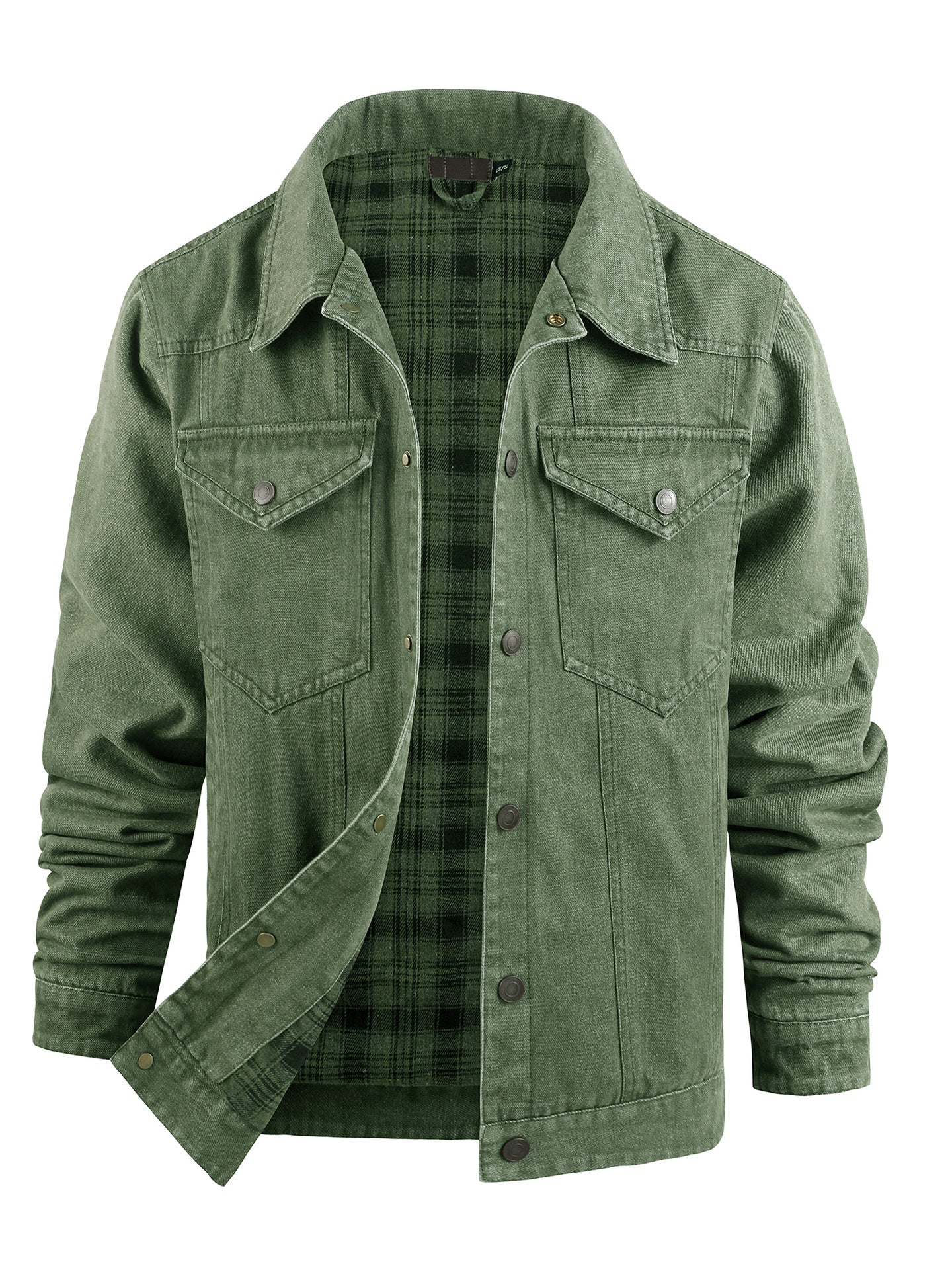 Men's Large Size Western Plaid Flannel Trucker Jacket Casual Denim Outerwear Jacket | 3270