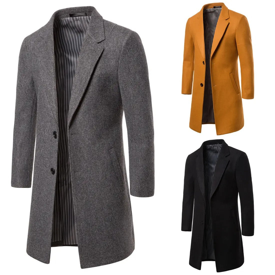 Trench in lana da uomo con colletto rovesciato, lungo in lana e misto lana | JJ-YF601