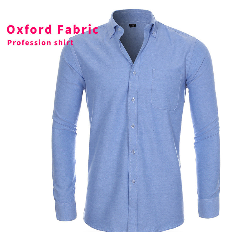 Camicia casual da uomo in Oxford filato tinta unita a maniche lunghe, abbigliamento autunnale | NJF