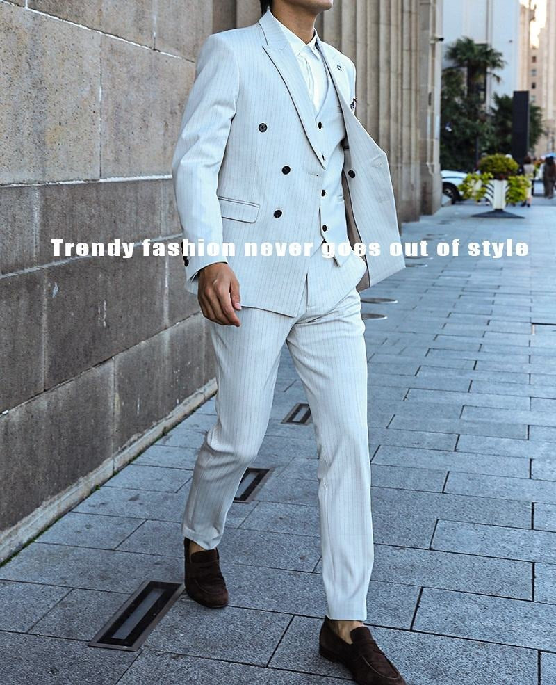 Completo da uomo doppiopetto 3 pezzi su misura, vestibilità comoda, per occasioni formali, feste, business (giacca + gilet + pantaloni) | HC67