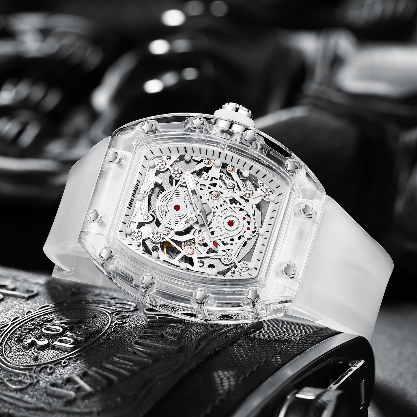 Orologi da uomo di lusso Orologio meccanico automatico a forma di barile trasparente | K-2015A