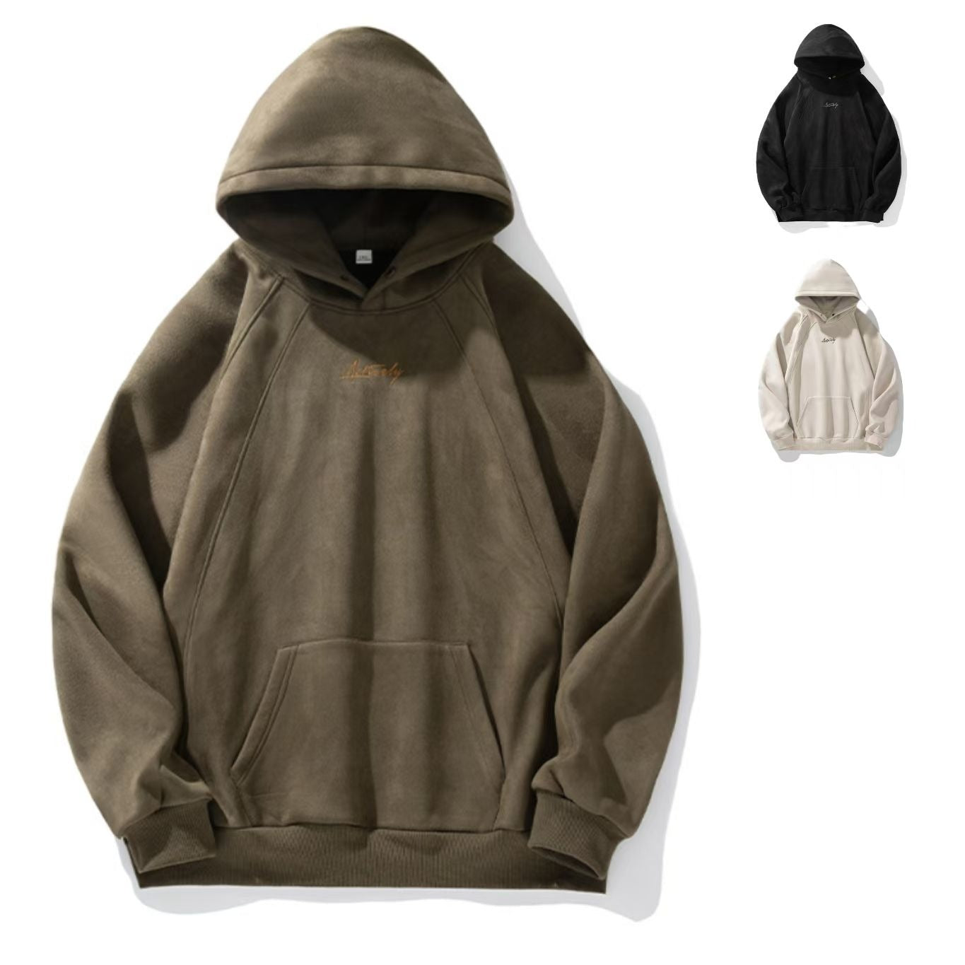 Unisex Heavy Suede Hooded Sweatshirt Retro American Style for Autumn & Winter Loose Fit Hoodie | L3848