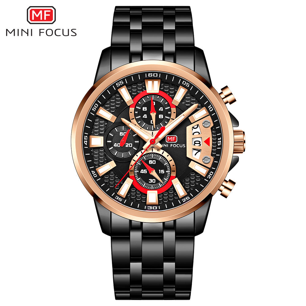 Orologi da uomo in acciaio inossidabile Orologio cronografo Orologio da polso al quarzo luminoso di lusso | MF0352G