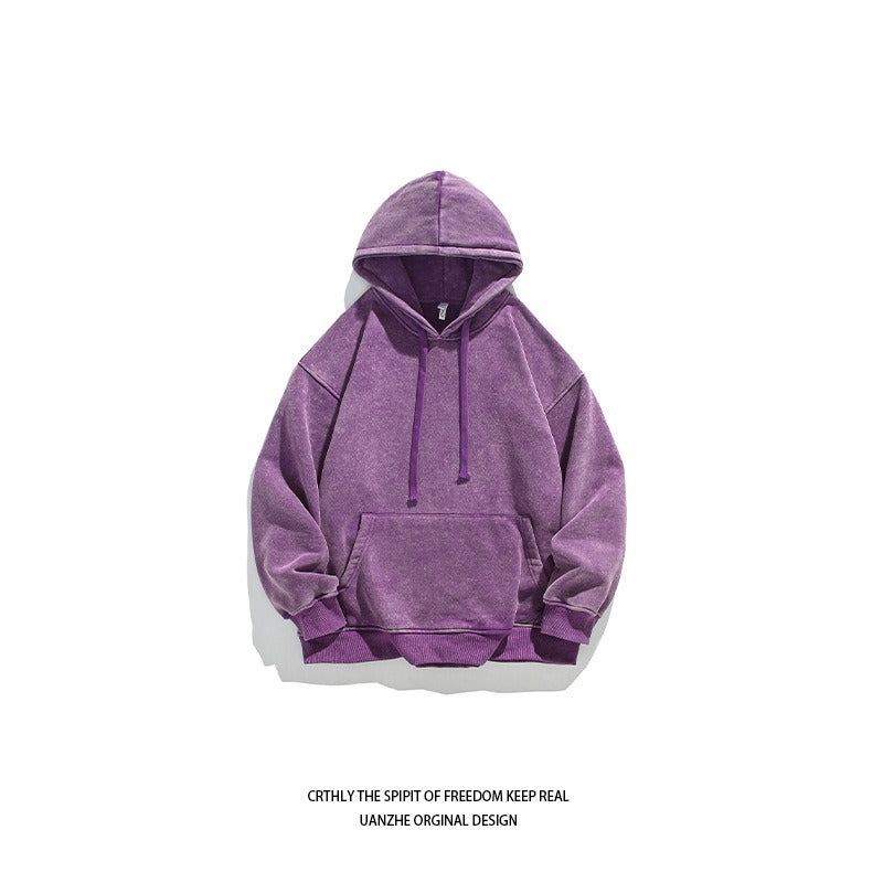 Unisex Heavy French Terry Bonded Fleece Hoodie Thick Vintage Distressed Washed Pullover | A042-23XW99282