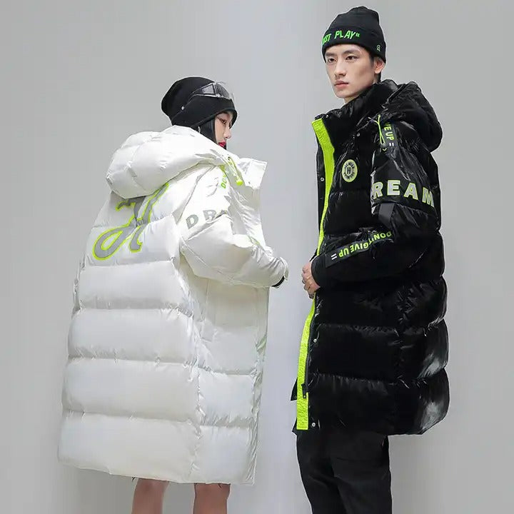 Unisex Inverno Piumino d'anatra Più giacche spesse Cerniera Cappuccio Imbottito Lungo Cappotto