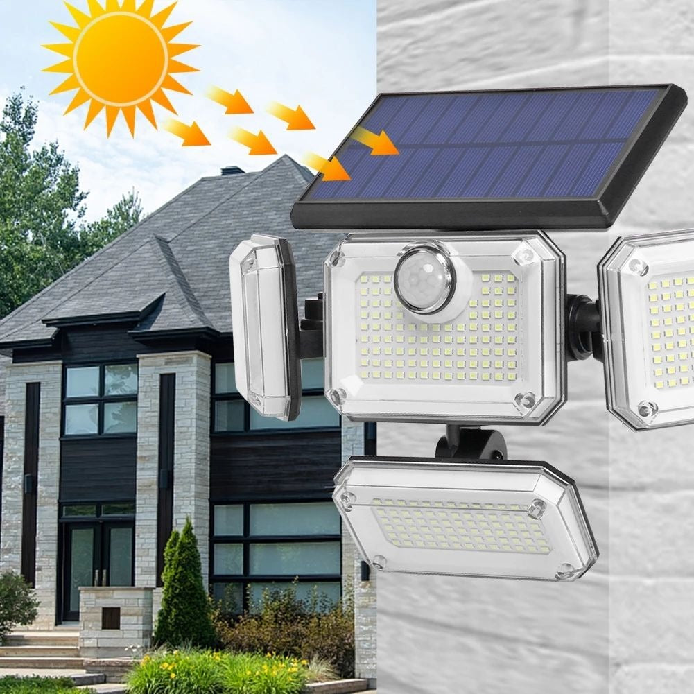 Lampada solare da parete a LED per esterni con sensore di movimento diviso, 4 teste, 3 modalità, lampada solare |