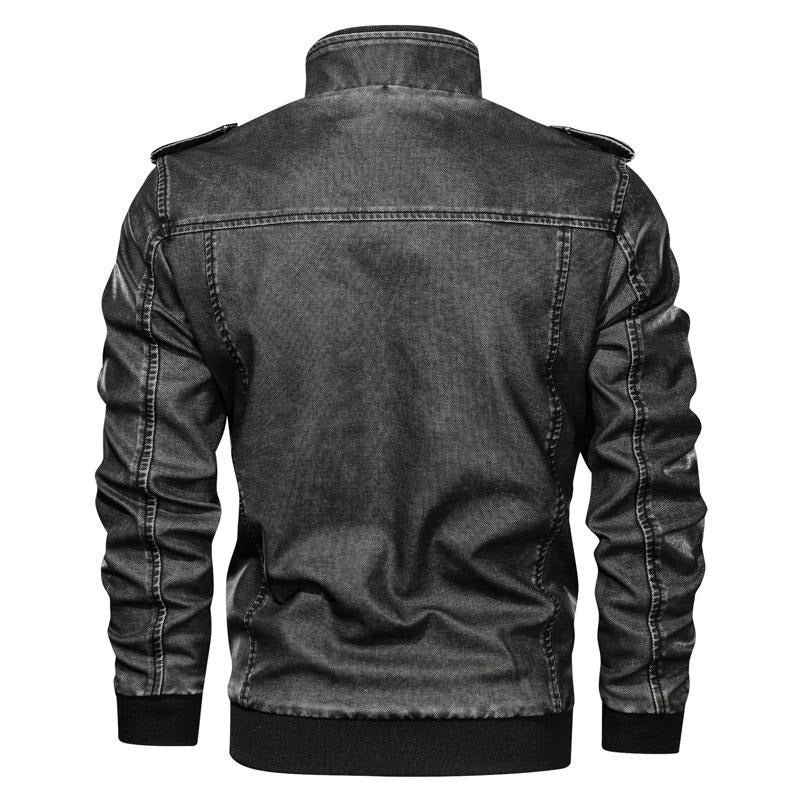 Veste en cuir PU à col montant pour homme avec fermeture éclair solide et décontractée | 833