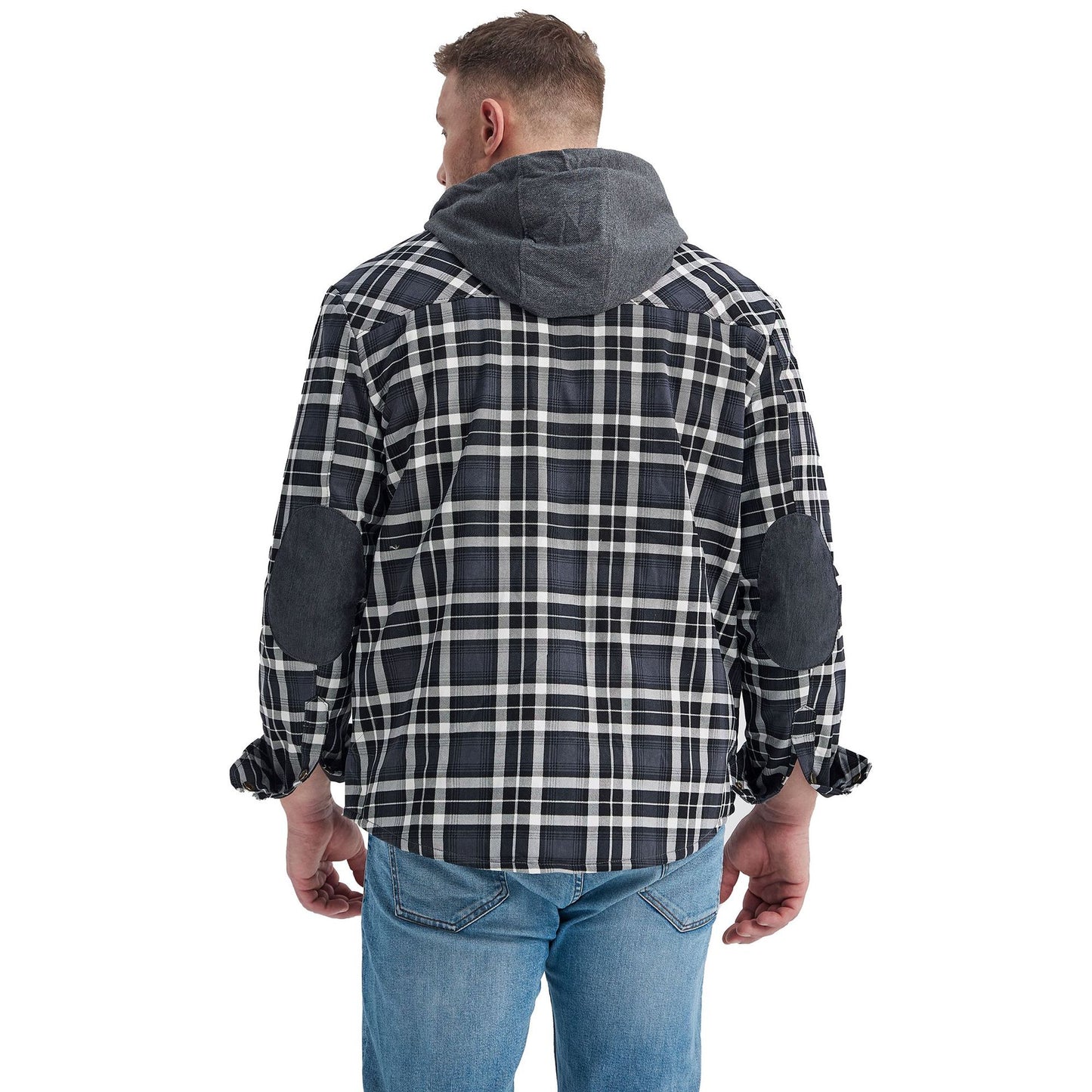 Top Quality Men's Plaid Checked Shirt Jacket Plus Size Velvet Lined Windproof Warm Hooded Cotton Coat | 3252