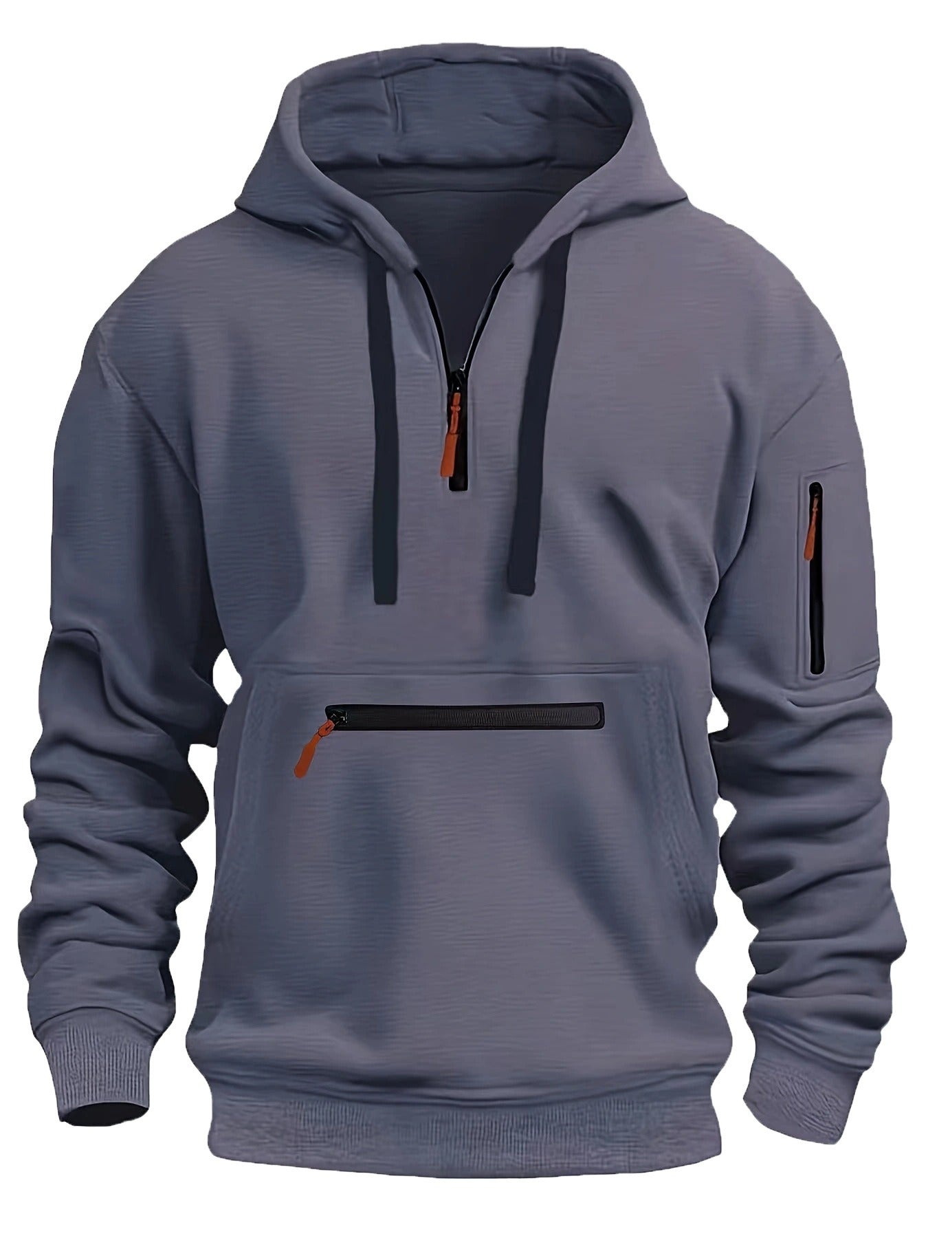 Men’s Pullover Hoodie Solid Pattern Zippered Lined Collar Loose Fit Casual Sportswear | TZ-28
