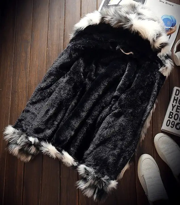 Warm Faux Fur Coat Hooded Fleece Lined Jacket Zip Parka for Men | B288-MJ046