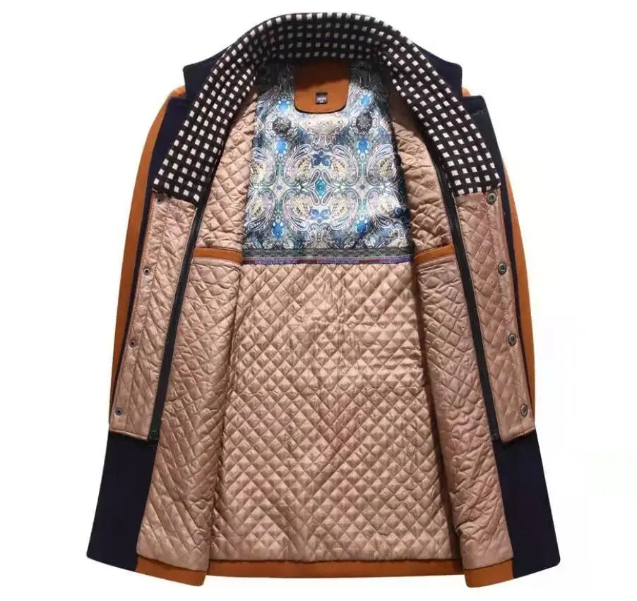Manteau en laine décontracté à simple boutonnage pour homme, veste d'hiver de qualité supérieure avec col épais et écharpe | 2106