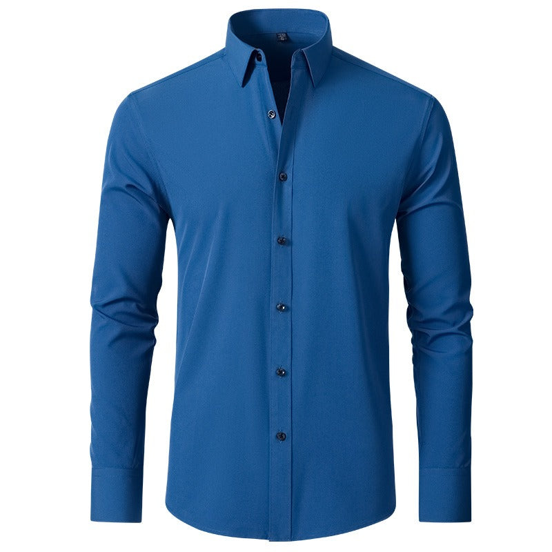 Chemise extensible à manches longues pour homme, couleur unie, coupe slim, sans repassage, style business décontracté