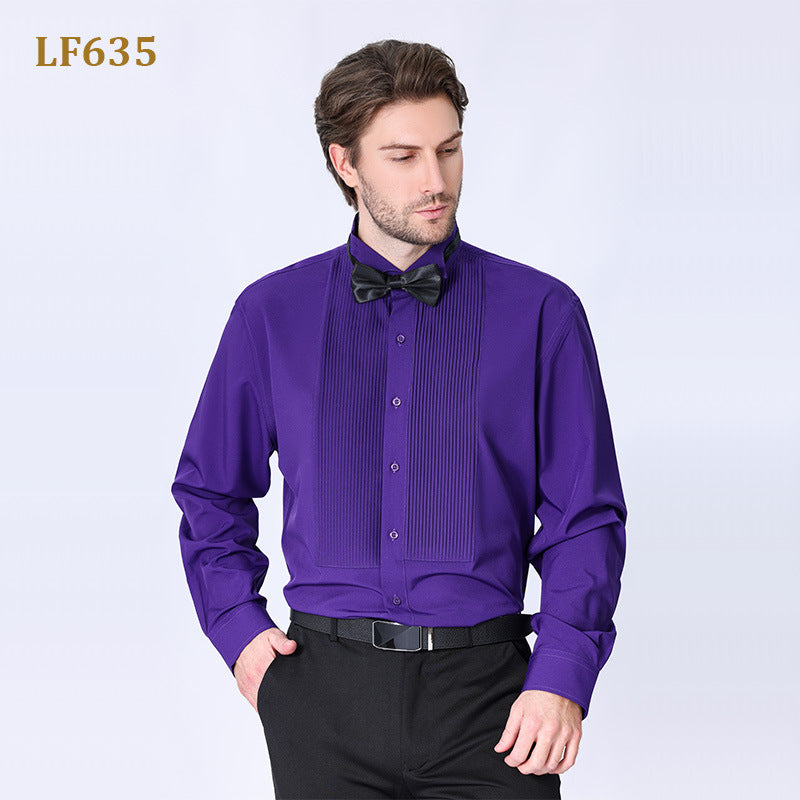 Camicia da uomo con doppia pieghe, elegante camicia francese da lavoro di alta qualità | LF631