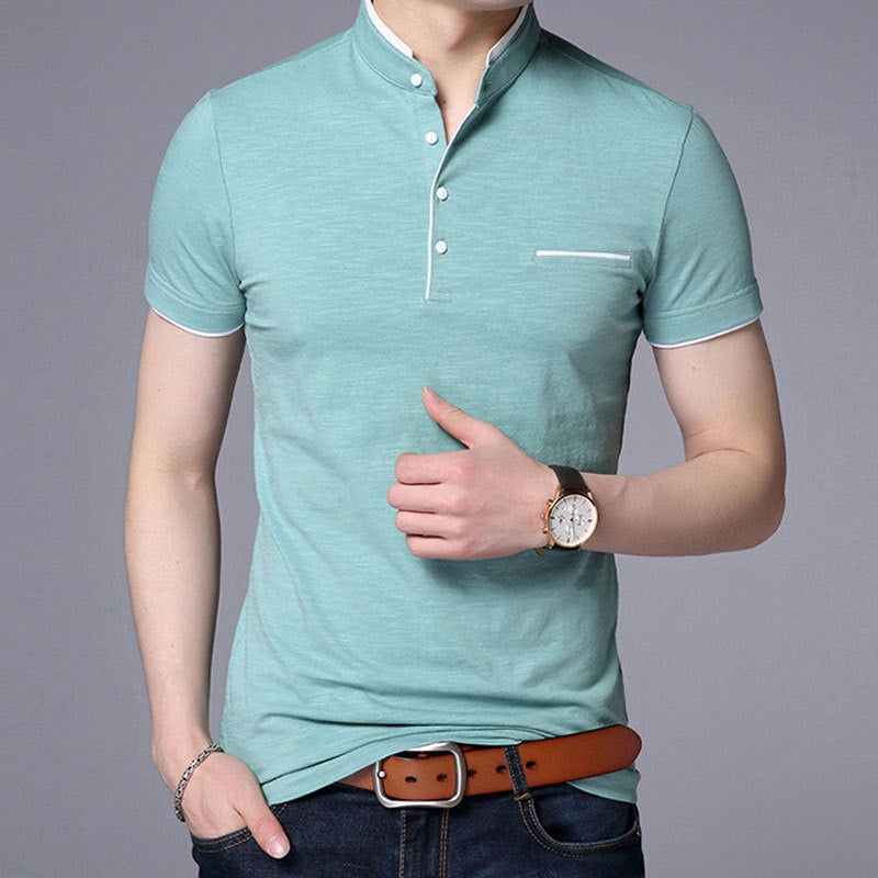 T-shirt d'été à manches courtes et col montant pour homme | T-shirts décontractés et ajustés | 029/6803