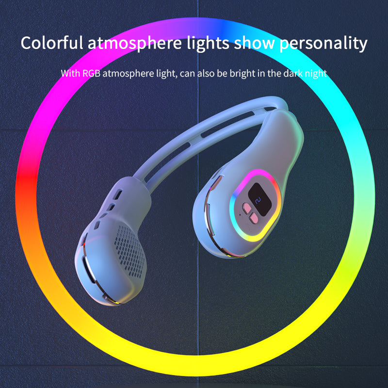 Ventilatore da collo estivo indossabile a mani libere senza pale Ventilatori di raffreddamento LED Luce colorata 3 velocità Regolazione della direzione del vento a 360° Aria condizionata portatile ricaricabile | S57
