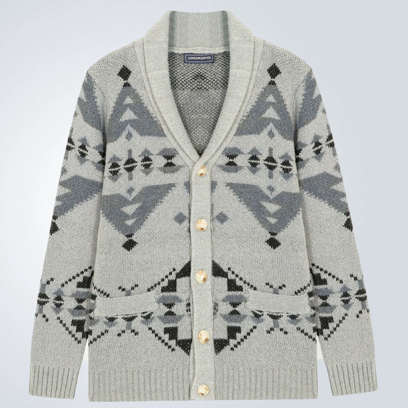 Men Wind Jacquard Knitted Jumper Long-Sleeved Outerwear Jacket Top | SY0052