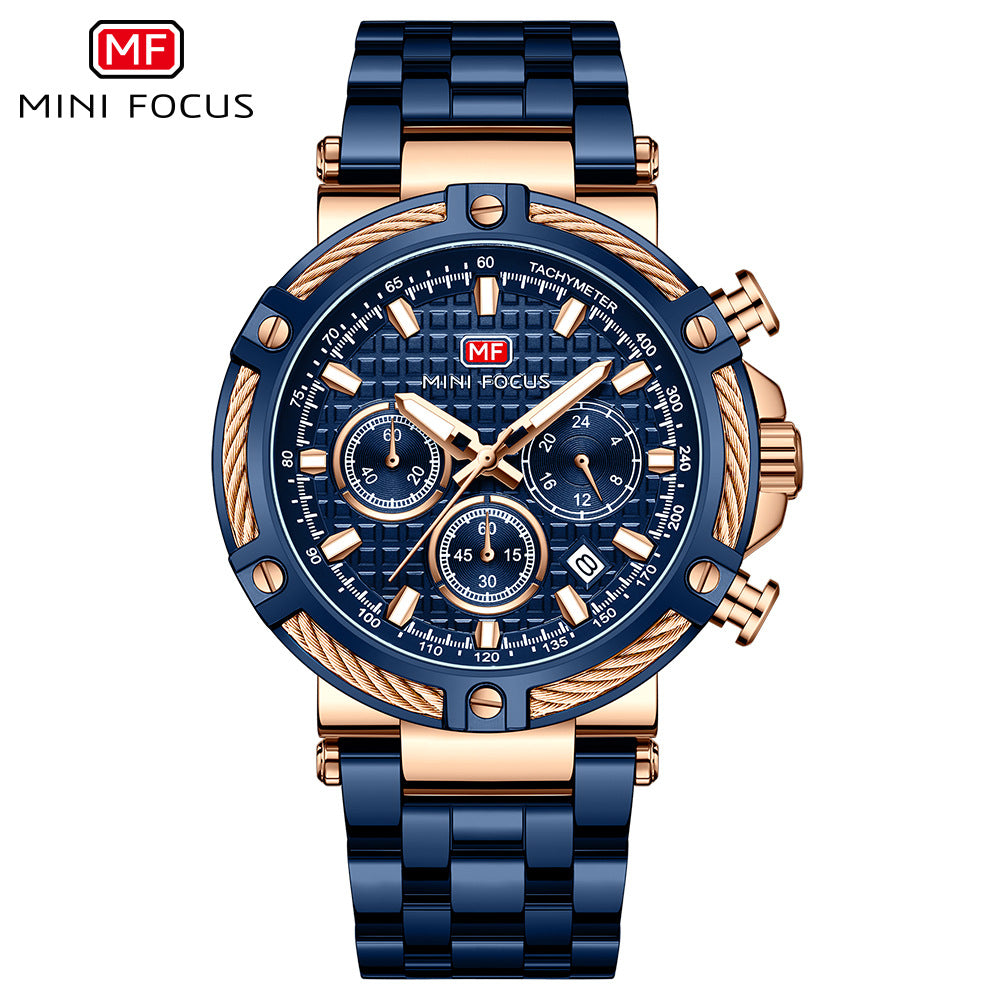 Montre analogique à quartz en acier inoxydable pour homme Mini Focus Chronograph Luminous Watch | MF047