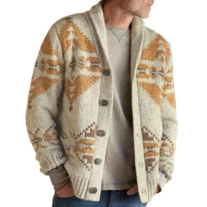 Men Wind Jacquard Knitted Jumper Long-Sleeved Outerwear Jacket Top | SY0052