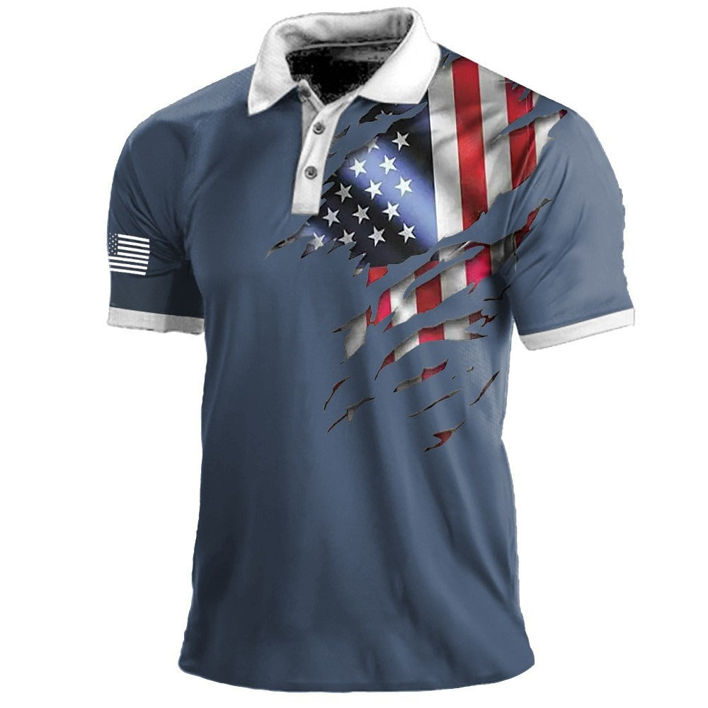 Polo à imprimé drapeau américain pour homme, t-shirt de sport à manches courtes et revers pour l'extérieur | 112