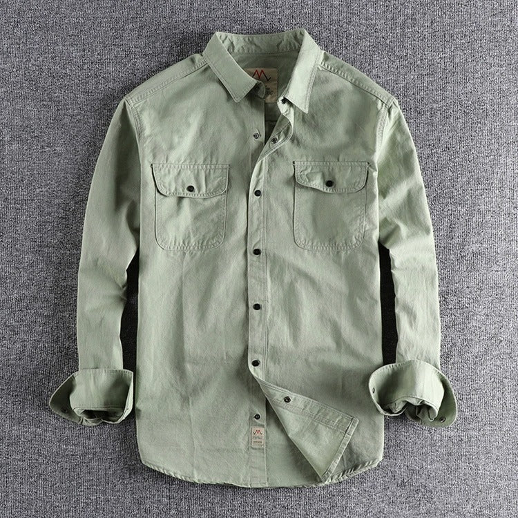 Vintage Workwear Double Pocket Shirt Retro Casual Classic Shirt Top for Men | V38