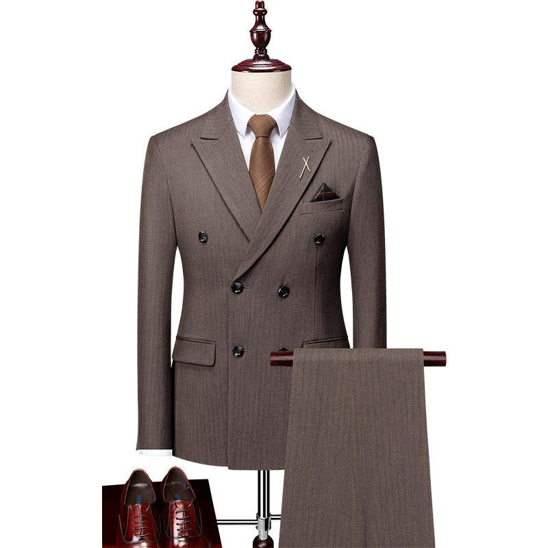Completo da sposo da sposa a 3 pezzi, stile inglese, a righe sottili, doppiopetto | DYQ06