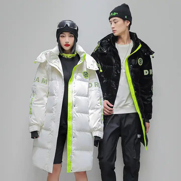 Unisex Inverno Piumino d'anatra Più giacche spesse Cerniera Cappuccio Imbottito Lungo Cappotto