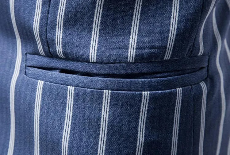 Giacca da uomo blu a righe con due bottoni, da festa, da lavoro, formale | 1812