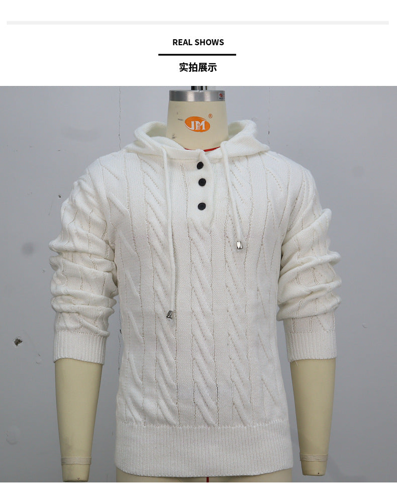 Men's Knitwear Twisted Drawstring Hooded Pullover Sweater 7-Needle Woolen Sweatshirt Jacket | SY0139