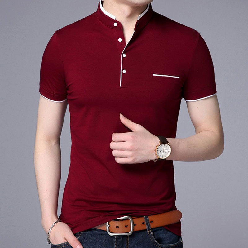 T-shirt d'été à manches courtes et col montant pour homme | T-shirts décontractés et ajustés | 029/6803
