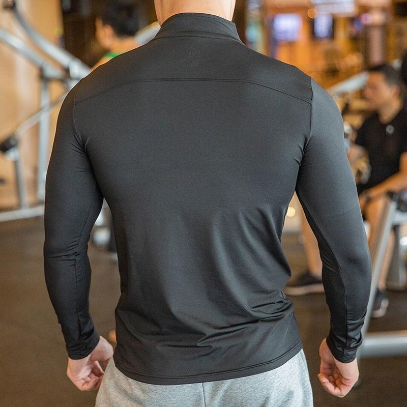 Maglietta da corsa traspirante da uomo ad asciugatura rapida, a maniche lunghe, per palestra, fitness, ciclismo, con cerniera | P37