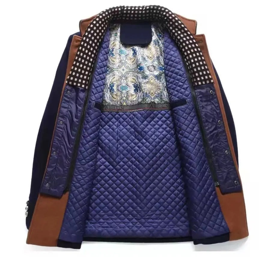 Manteau en laine décontracté à simple boutonnage pour homme, veste d'hiver de qualité supérieure avec col épais et écharpe | 2106