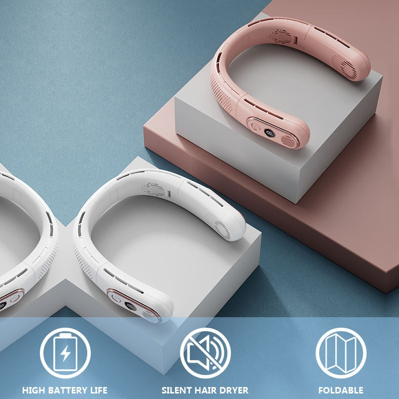 Ventilatore portatile con display digitale a LED, ricaricabile tramite USB, pieghevole, senza pale, mini ventilatore da collo | A339