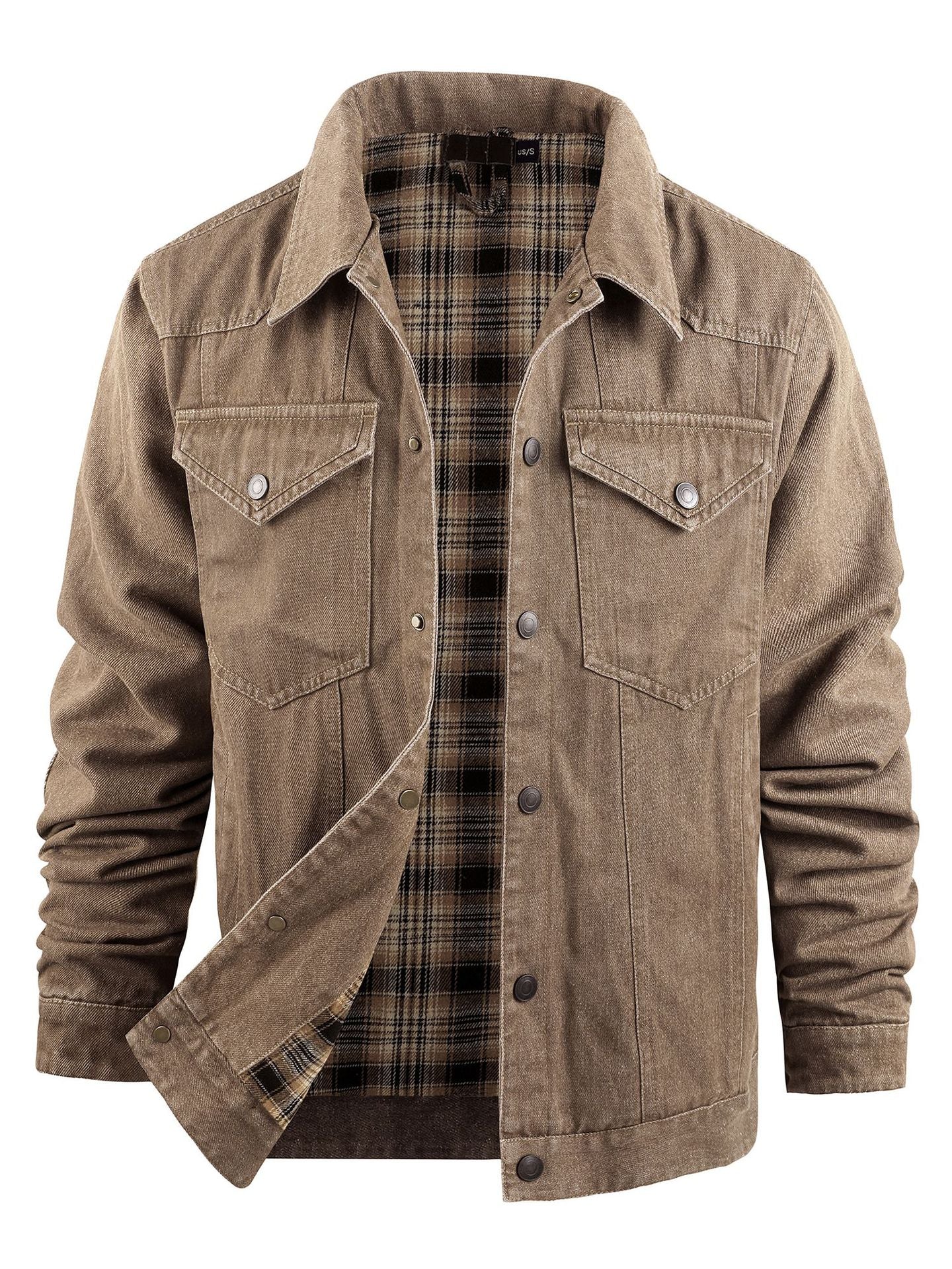 Men's Large Size Western Plaid Flannel Trucker Jacket Casual Denim Outerwear Jacket | 3270