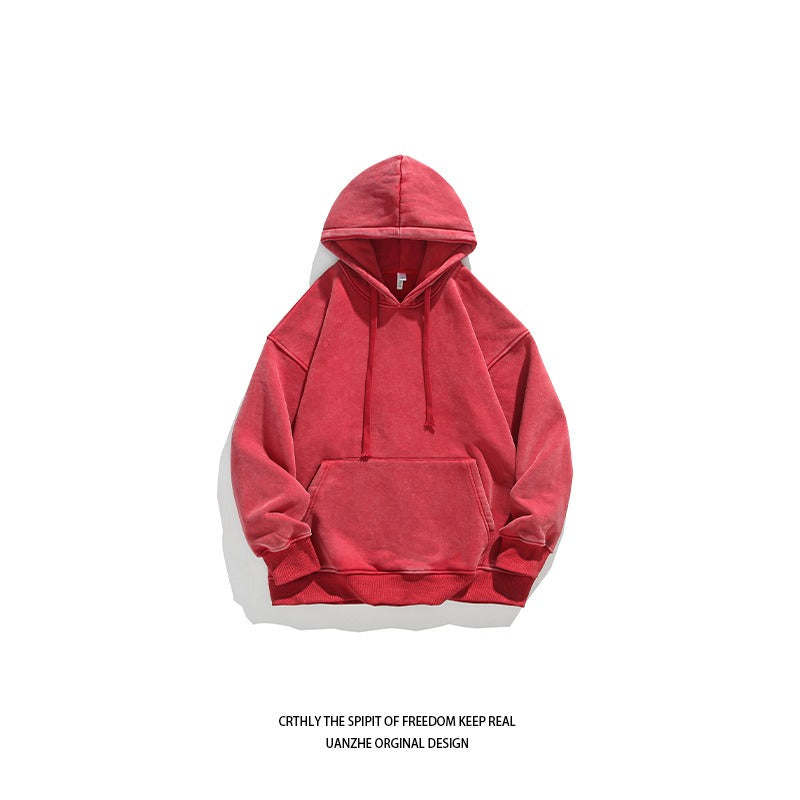 Unisex Heavy French Terry Bonded Fleece Hoodie Thick Vintage Distressed Washed Pullover | A042-23XW99282