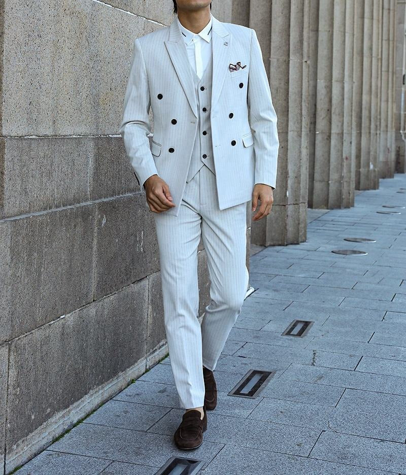 Completo da uomo doppiopetto 3 pezzi su misura, vestibilità comoda, per occasioni formali, feste, business (giacca + gilet + pantaloni) | HC67