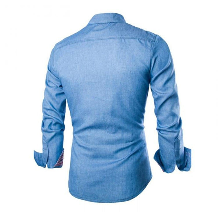 Camicia da uomo a maniche lunghe tinta unita vestibilità slim business casual | 1800-NY13