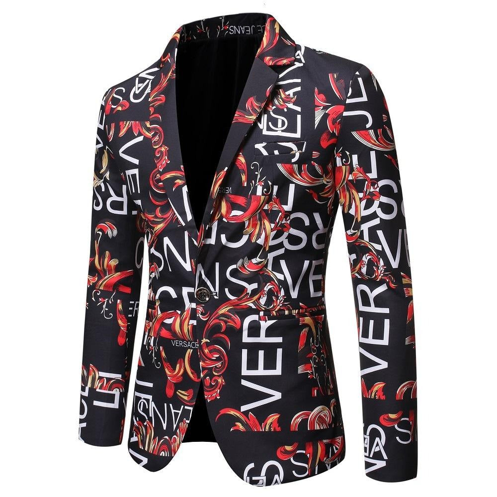 Veste blazer à manches longues et coupe slim pour homme, imprimé floral, 1 bouton, cranté | X07