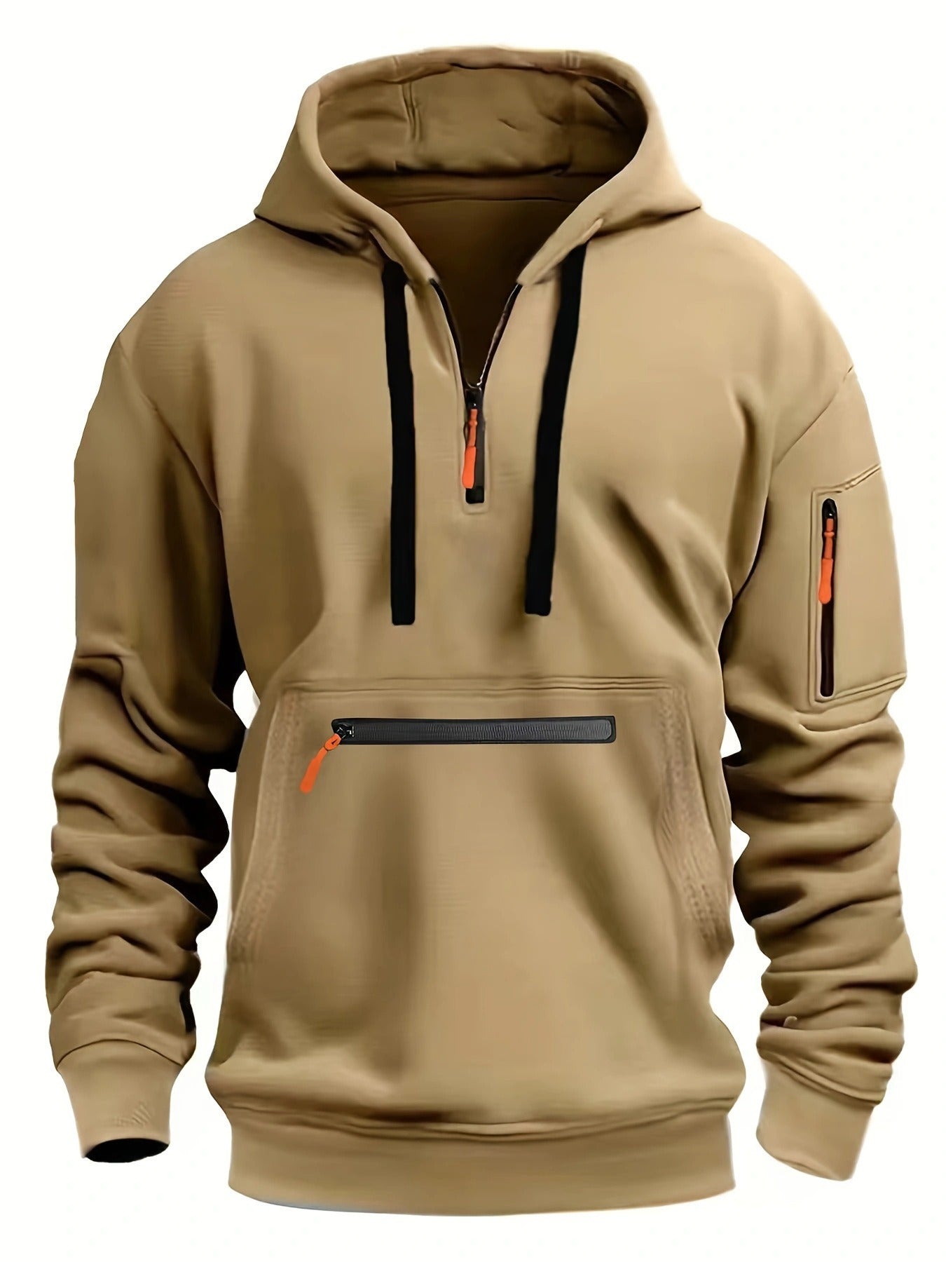 Men’s Pullover Hoodie Solid Pattern Zippered Lined Collar Loose Fit Casual Sportswear | TZ-28