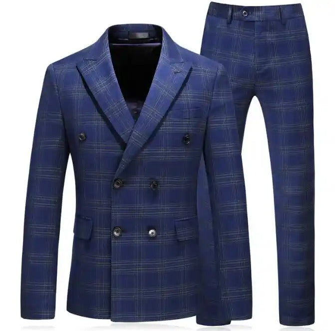 Completo da uomo a quadri 3 pezzi slim fit doppiopetto giacca gilet pantaloni | 6027