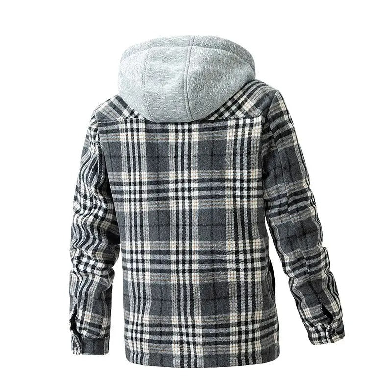 Giacca invernale da uomo di alta qualità, in lana a quadri, pesante, taglie forti, con cappuccio, a quadri, oversize | 88027