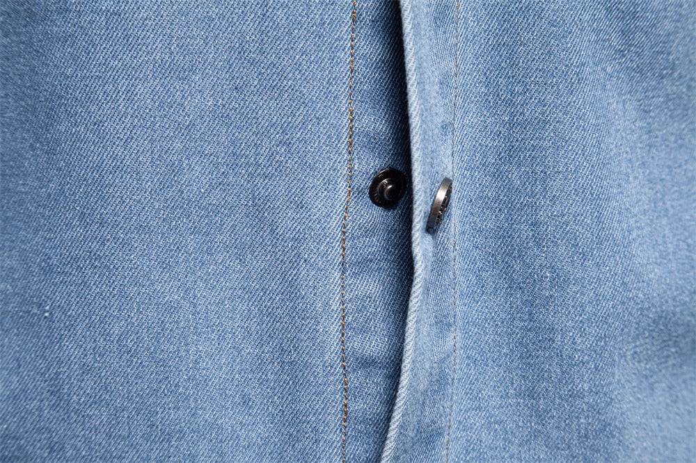 Men’s Euro Fit Washed Cotton Denim Shirt – Long Sleeve Solid Color Casual Button-Up | 6028