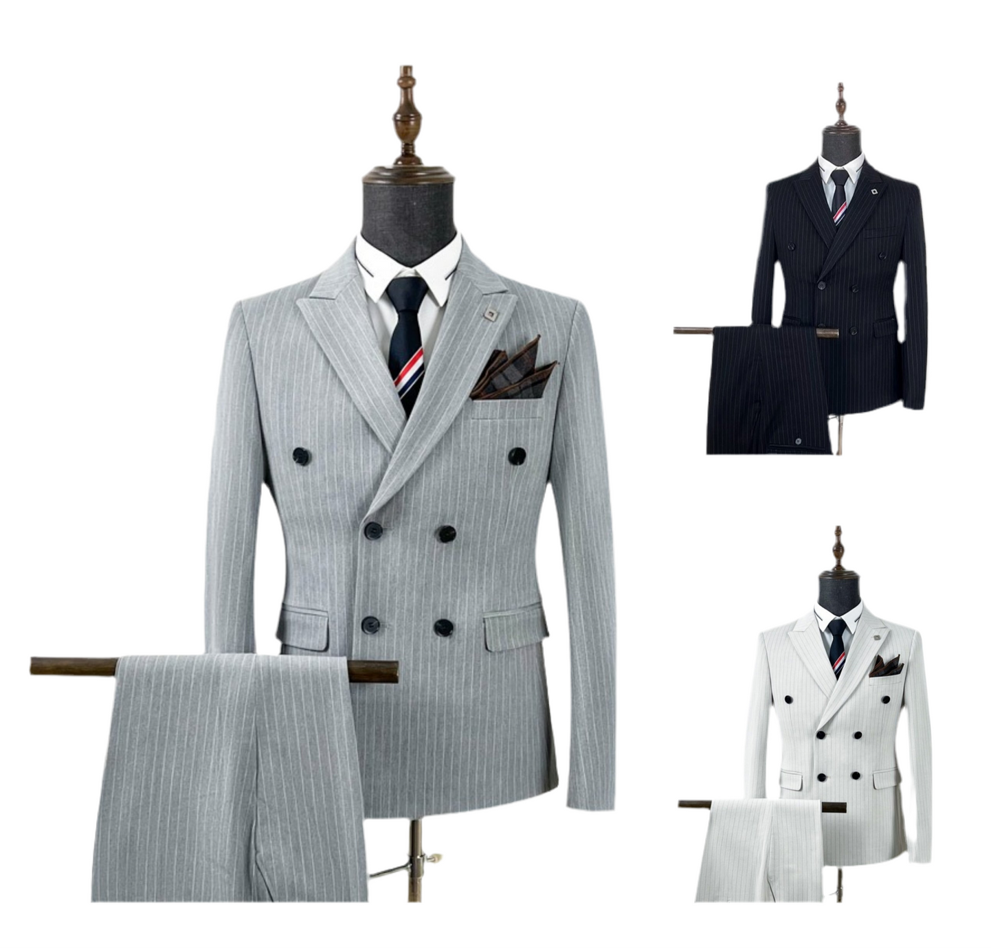 Completo da uomo doppiopetto 3 pezzi su misura, vestibilità comoda, per occasioni formali, feste, business (giacca + gilet + pantaloni) | HC67