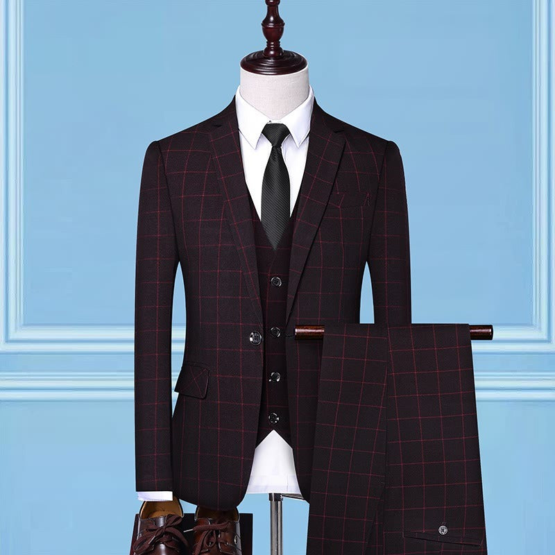 Costume 3 pièces pour homme, coupe slim, coupe droite, pour soirée d'affaires, mariage, à carreaux | 307