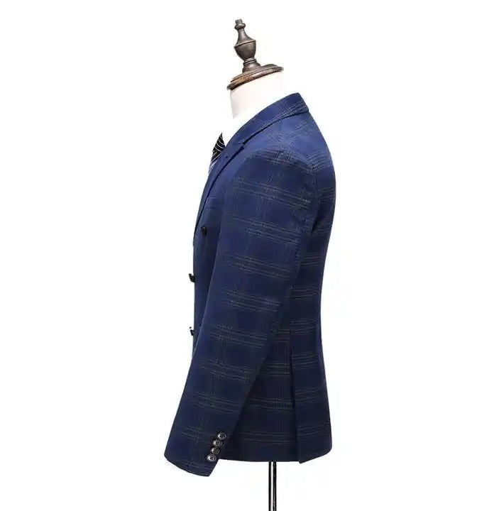 Completo da uomo a quadri 3 pezzi slim fit doppiopetto giacca gilet pantaloni | 6027