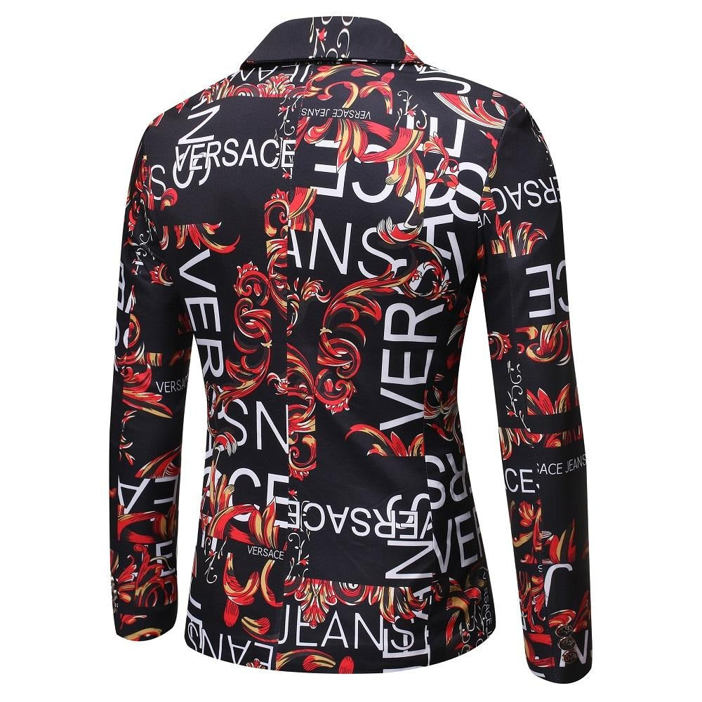 Veste blazer à manches longues et coupe slim pour homme, imprimé floral, 1 bouton, cranté | X07