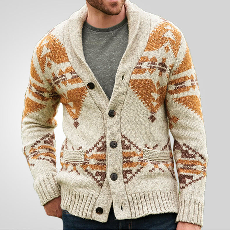 Men Wind Jacquard Knitted Jumper Long-Sleeved Outerwear Jacket Top | SY0052
