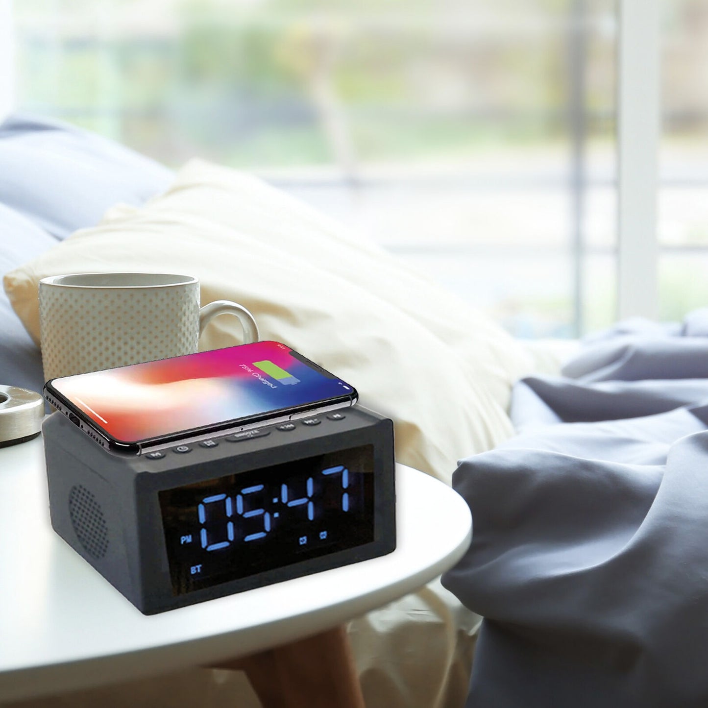 Sveglia con schermo grande e ricarica wireless da 15 W, altoparlante portatile Bluetooth | 2023