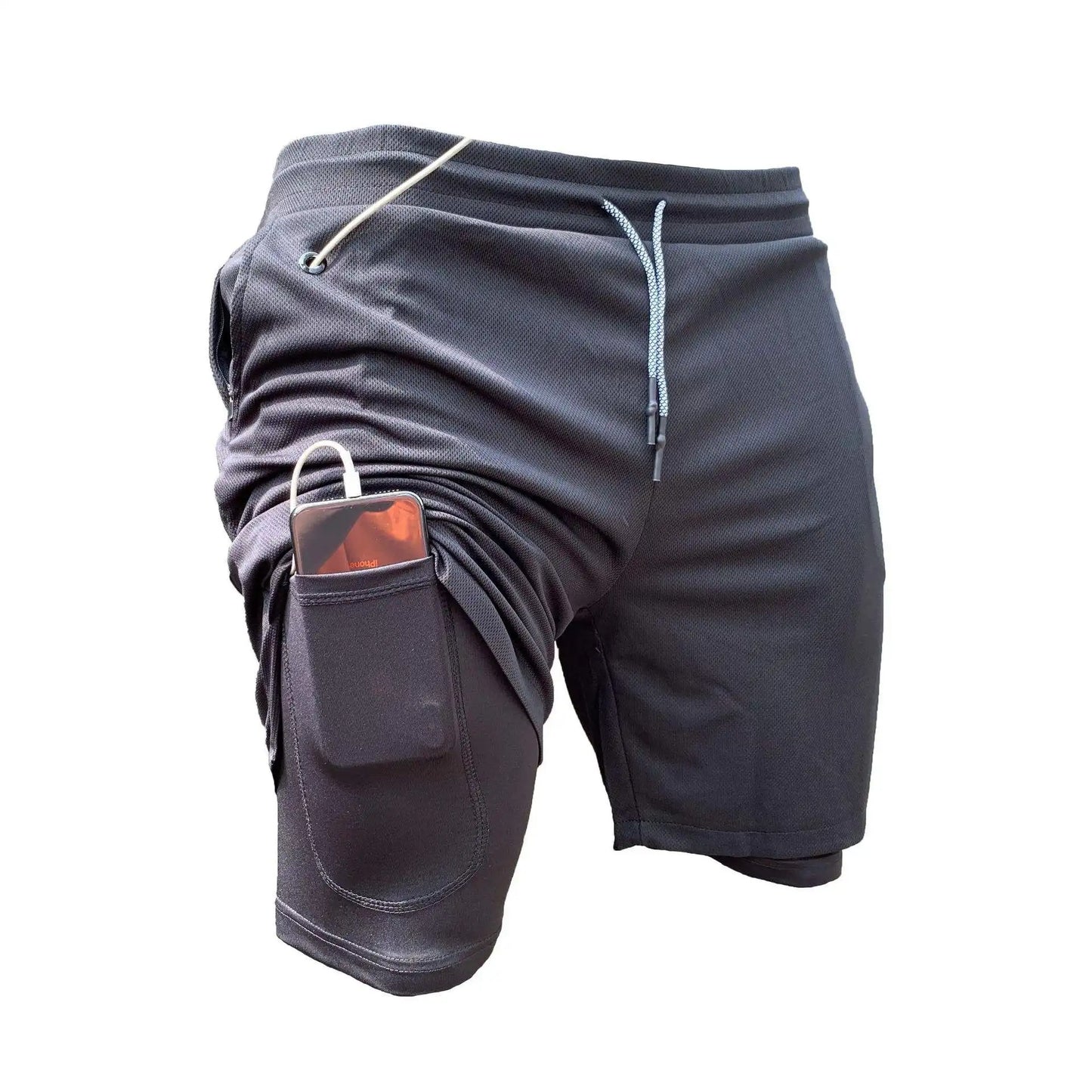 Pantaloncini da palestra da uomo a due strati, attivi, ad asciugatura rapida, leggermente elasticizzati | DK-871